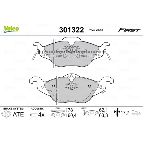 Sada brzdových platničiek kotúčovej brzdy VALEO 301322