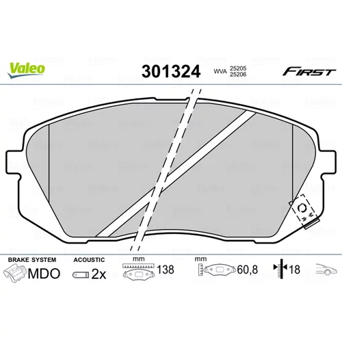 Sada brzdových platničiek kotúčovej brzdy VALEO 301324