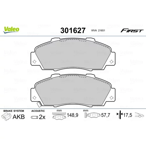 Sada brzdových platničiek kotúčovej brzdy VALEO 301627