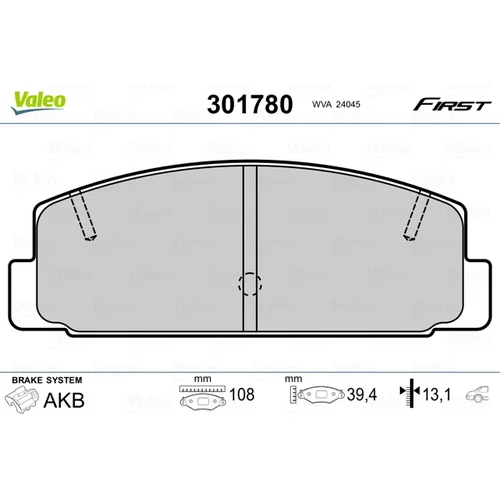 Sada brzdových platničiek kotúčovej brzdy VALEO 301780