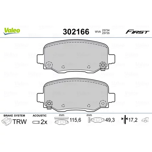 Sada brzdových platničiek kotúčovej brzdy 302166 /VALEO/