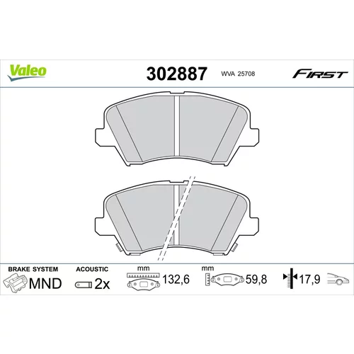 Sada brzdových platničiek kotúčovej brzdy VALEO 302887