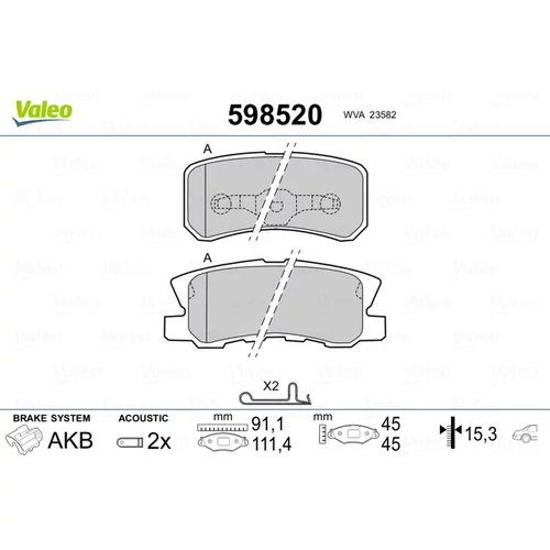 Sada brzdových platničiek kotúčovej brzdy VALEO 598520