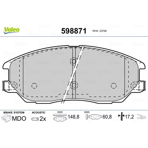 Sada brzdových platničiek kotúčovej brzdy VALEO 598871