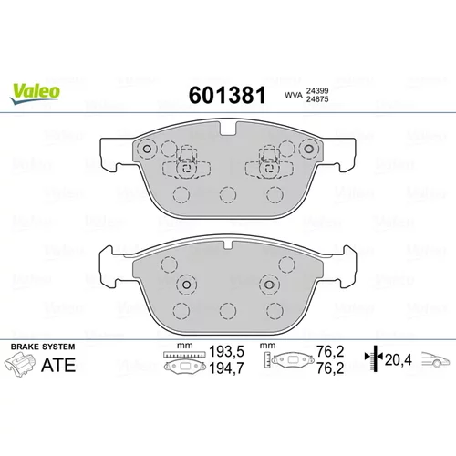 Sada brzdových platničiek kotúčovej brzdy VALEO 601381
