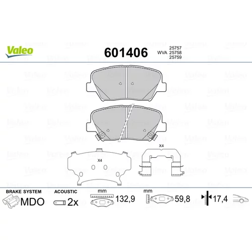 Sada brzdových platničiek kotúčovej brzdy VALEO 601406