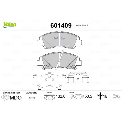 Sada brzdových platničiek kotúčovej brzdy VALEO 601409