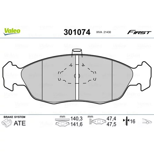 Sada brzdových platničiek kotúčovej brzdy VALEO 301074