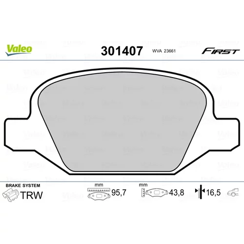 Sada brzdových platničiek kotúčovej brzdy VALEO 301407