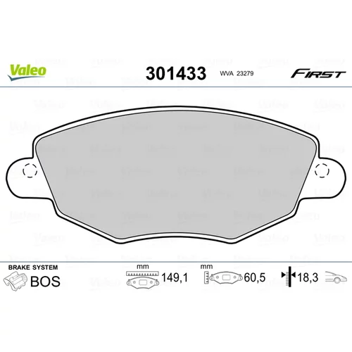 Sada brzdových platničiek kotúčovej brzdy VALEO 301433