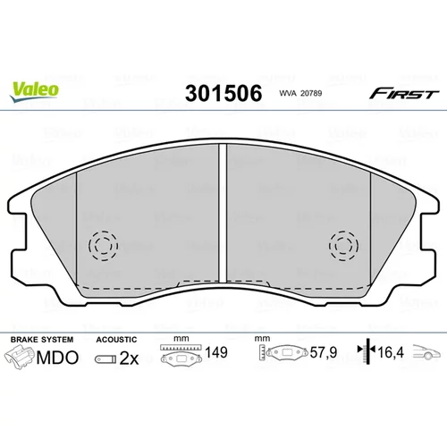 Sada brzdových platničiek kotúčovej brzdy VALEO 301506