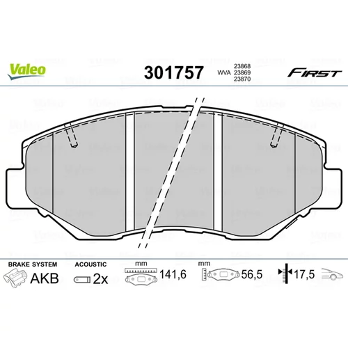Sada brzdových platničiek kotúčovej brzdy VALEO 301757