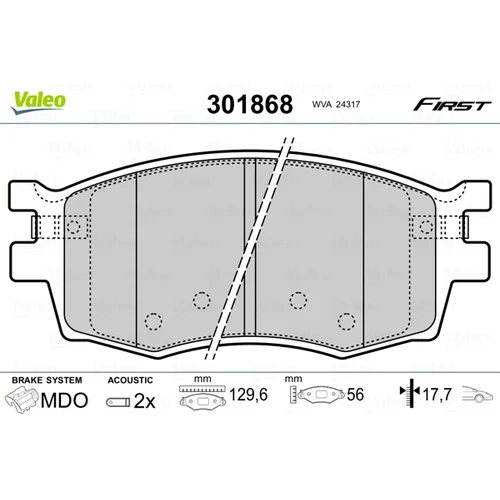 Sada brzdových platničiek kotúčovej brzdy VALEO 301868