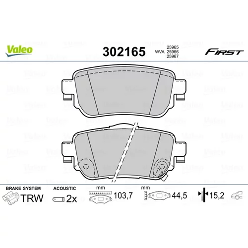 Sada brzdových platničiek kotúčovej brzdy VALEO 302165