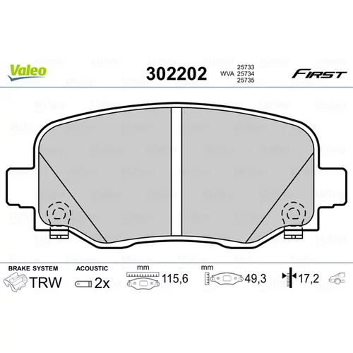 Sada brzdových platničiek kotúčovej brzdy VALEO 302202