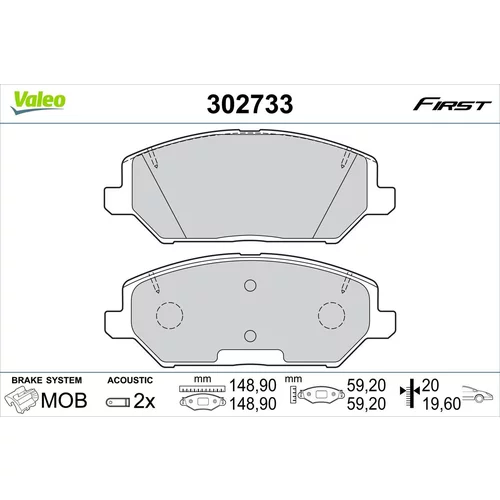 Sada brzdových platničiek kotúčovej brzdy VALEO 302733