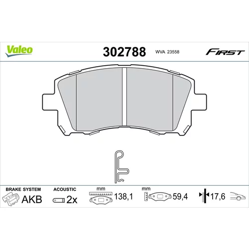 Sada brzdových platničiek kotúčovej brzdy 302788 /VALEO/