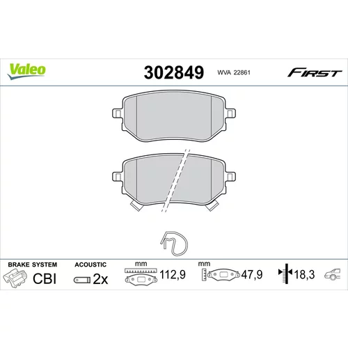 Sada brzdových platničiek kotúčovej brzdy VALEO 302849