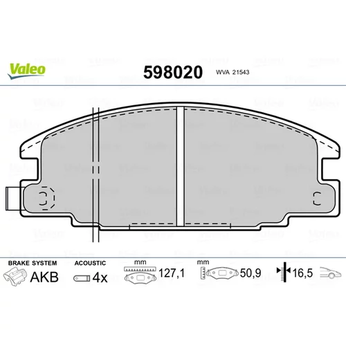 Sada brzdových platničiek kotúčovej brzdy VALEO 598020