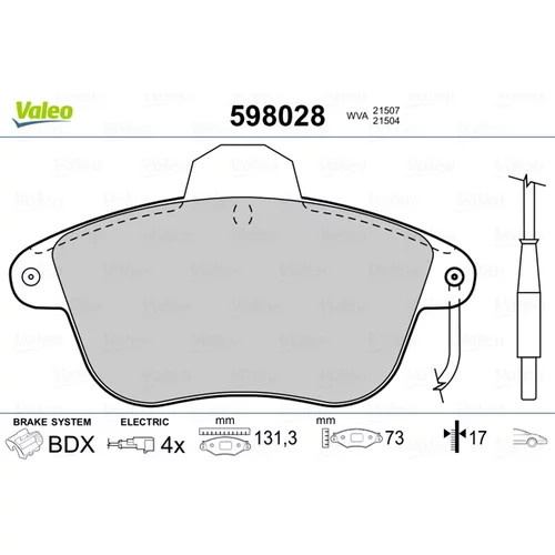 Sada brzdových platničiek kotúčovej brzdy VALEO 598028