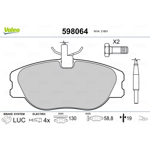 Sada brzdových platničiek kotúčovej brzdy VALEO 598064