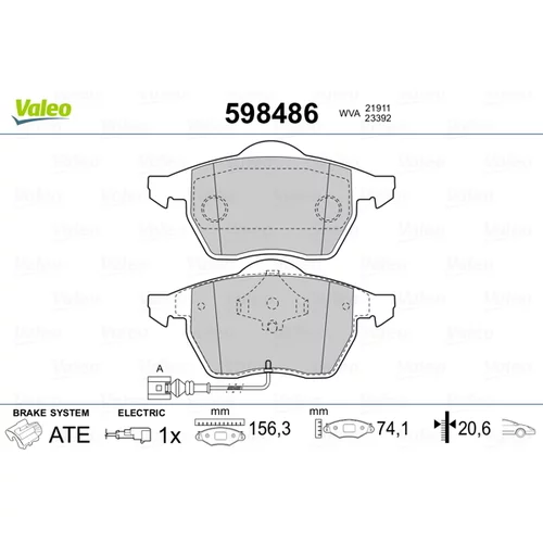 Sada brzdových platničiek kotúčovej brzdy VALEO 598486