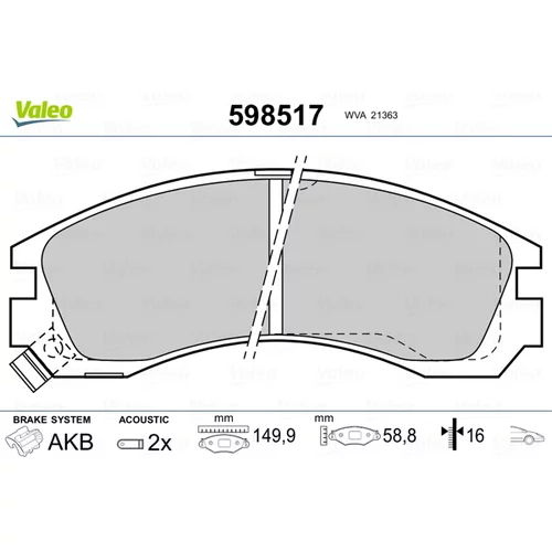 Sada brzdových platničiek kotúčovej brzdy VALEO 598517