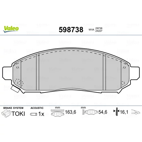 Sada brzdových platničiek kotúčovej brzdy VALEO 598738