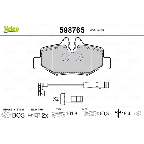 Sada brzdových platničiek kotúčovej brzdy VALEO 598765