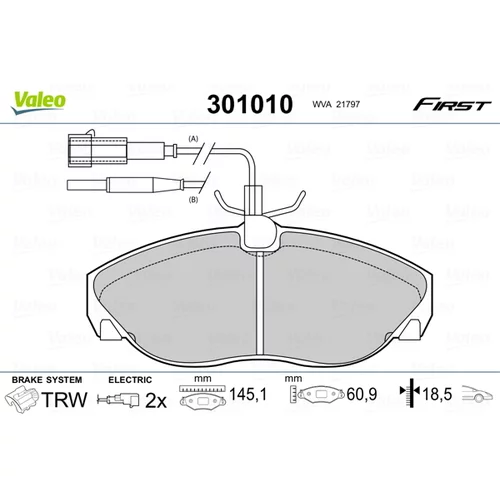 Sada brzdových platničiek kotúčovej brzdy VALEO 301010