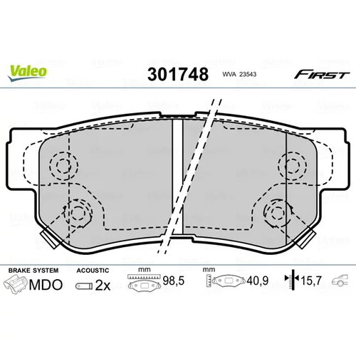 Sada brzdových platničiek kotúčovej brzdy VALEO 301748