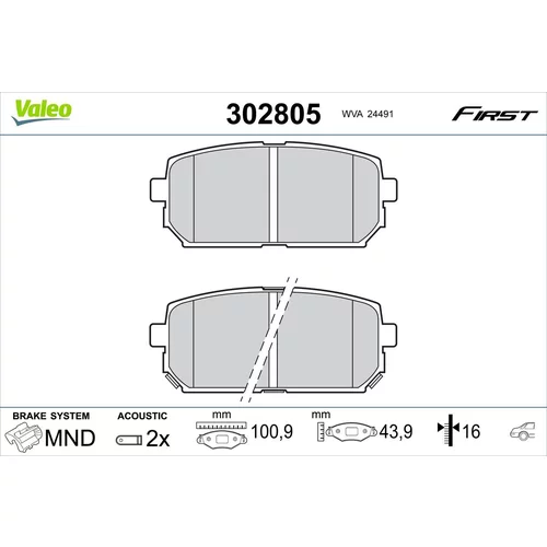 Sada brzdových platničiek kotúčovej brzdy VALEO 302805