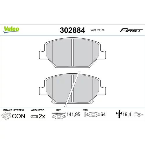 Sada brzdových platničiek kotúčovej brzdy VALEO 302884