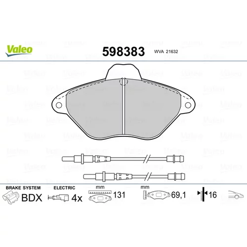 Sada brzdových platničiek kotúčovej brzdy VALEO 598383