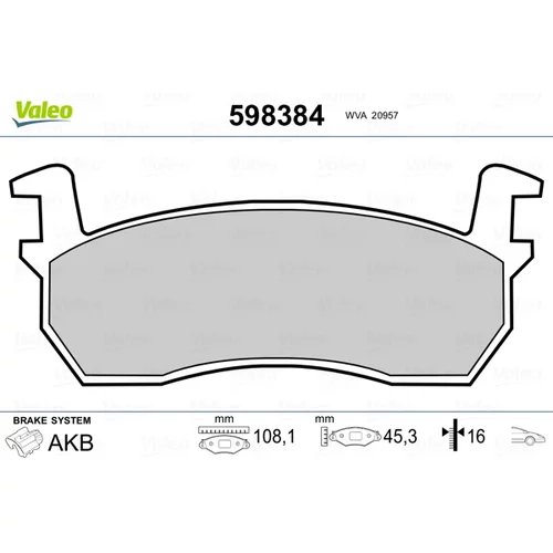 Sada brzdových platničiek kotúčovej brzdy VALEO 598384