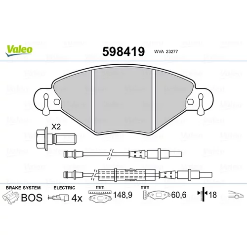 Sada brzdových platničiek kotúčovej brzdy VALEO 598419