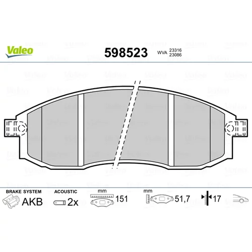 Sada brzdových platničiek kotúčovej brzdy VALEO 598523