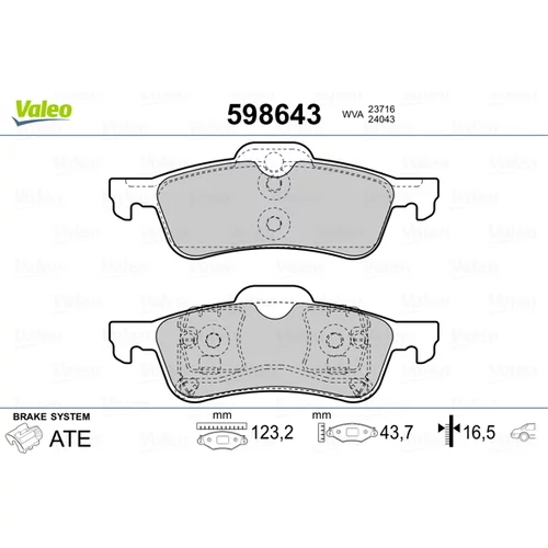 Sada brzdových platničiek kotúčovej brzdy VALEO 598643