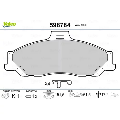 Sada brzdových platničiek kotúčovej brzdy VALEO 598784