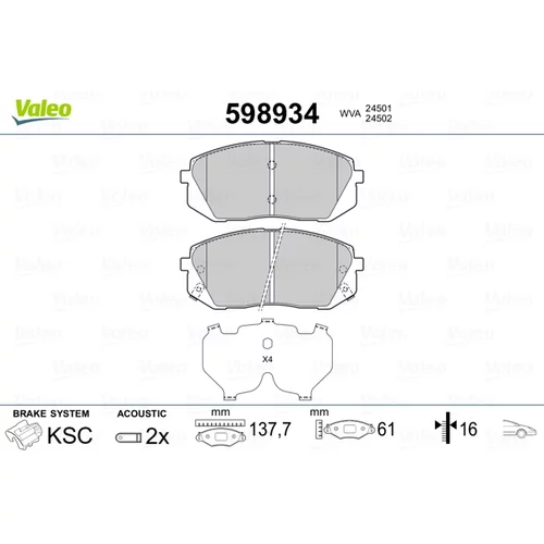 Sada brzdových platničiek kotúčovej brzdy VALEO 598934