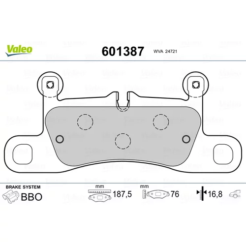 Sada brzdových platničiek kotúčovej brzdy VALEO 601387