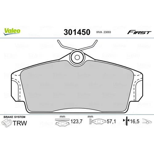 Sada brzdových platničiek kotúčovej brzdy VALEO 301450