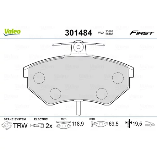 Sada brzdových platničiek kotúčovej brzdy VALEO 301484