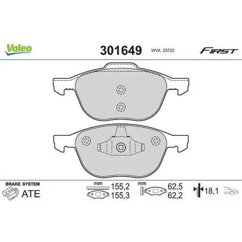 Sada brzdových platničiek kotúčovej brzdy VALEO 301649