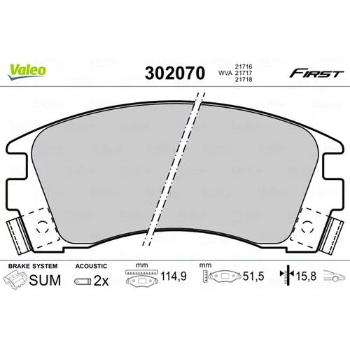 Sada brzdových platničiek kotúčovej brzdy VALEO 302070