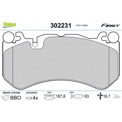 Sada brzdových platničiek kotúčovej brzdy VALEO 302231