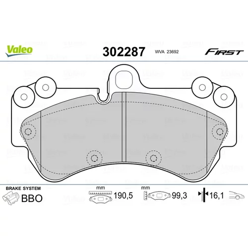 Sada brzdových platničiek kotúčovej brzdy VALEO 302287