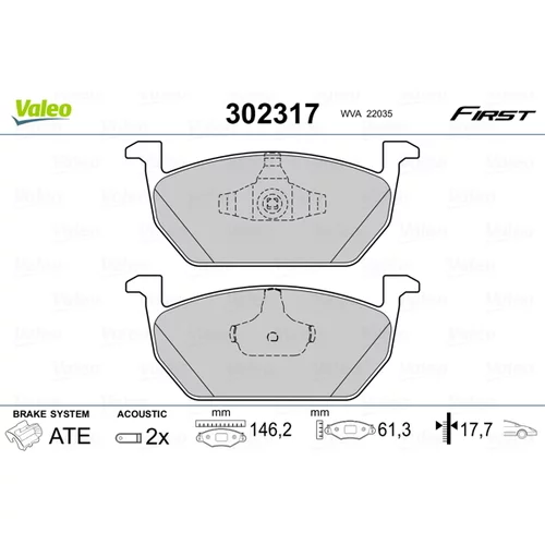 Sada brzdových platničiek kotúčovej brzdy VALEO 302317