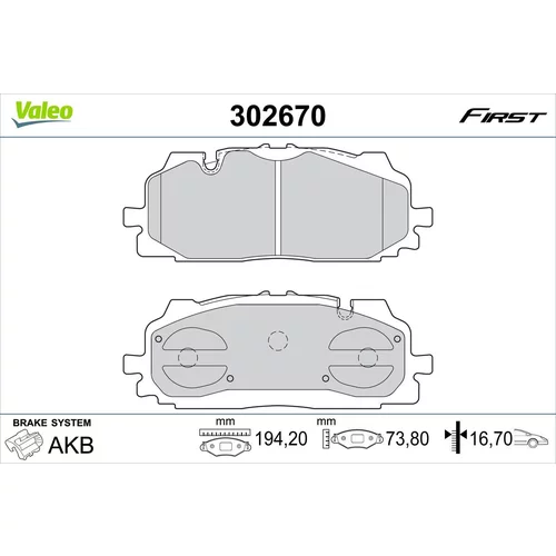 Sada brzdových platničiek kotúčovej brzdy VALEO 302670