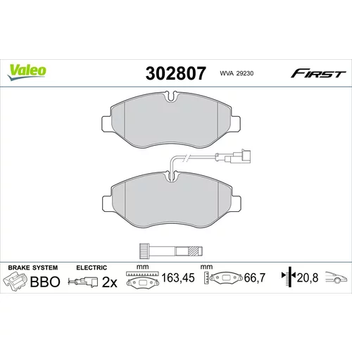 Sada brzdových platničiek kotúčovej brzdy VALEO 302807